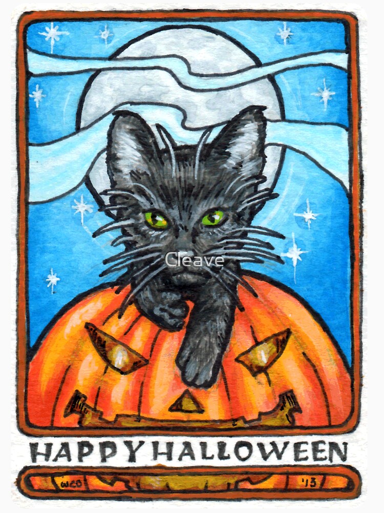 Black Cat and Pumpkin under a Halloween Moon by Cleave