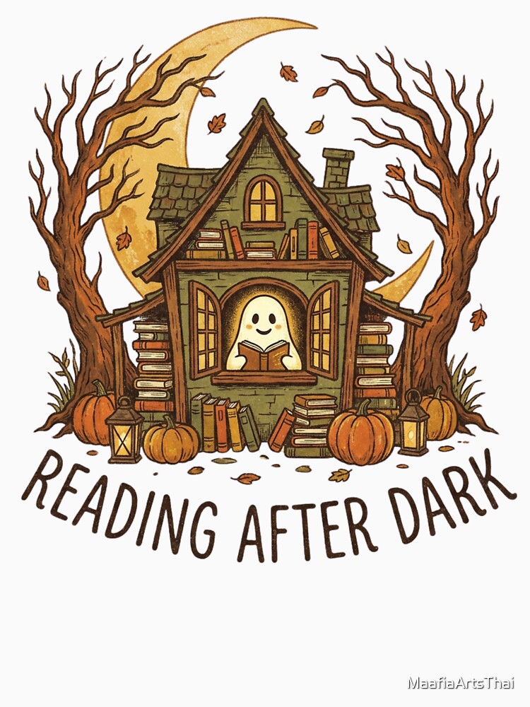 Reading After Dark – Spooky Ghost Book Lover Halloween Design | Cozy Gothic Autumn Reading by MaafiaArtsThai