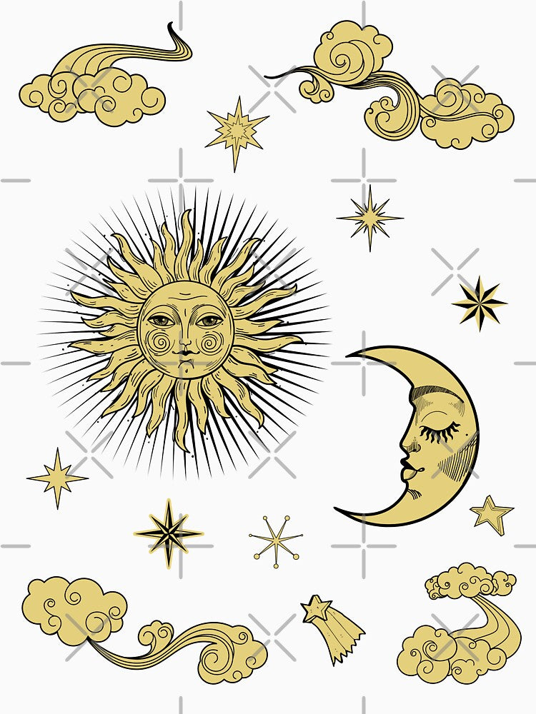 sun and moon celestial vintage art by cutecrazytshirt