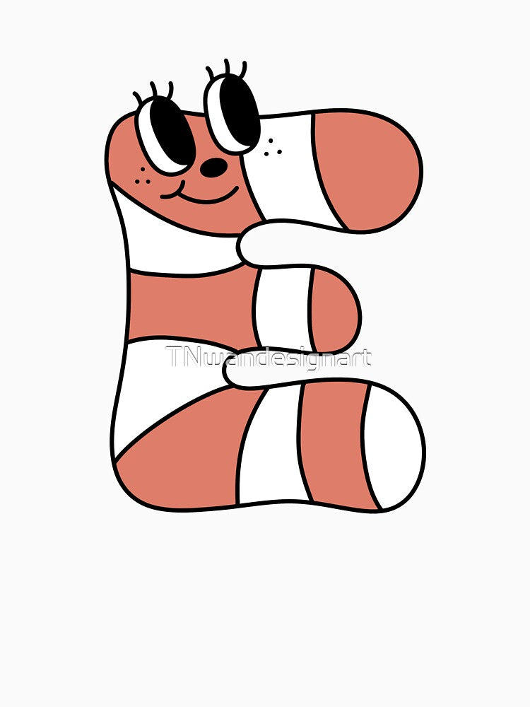 christmas alphabet letter E cute candy cane groovy retro by TNwandesignart