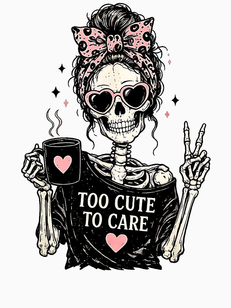 Too Cute to Care Funny Skeleton Messy Bun by Rahamkshop