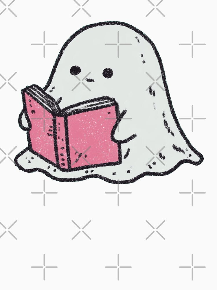 Reading Ghost with Pink Book, Cute Pastel Illustration by Magnificent Lizard