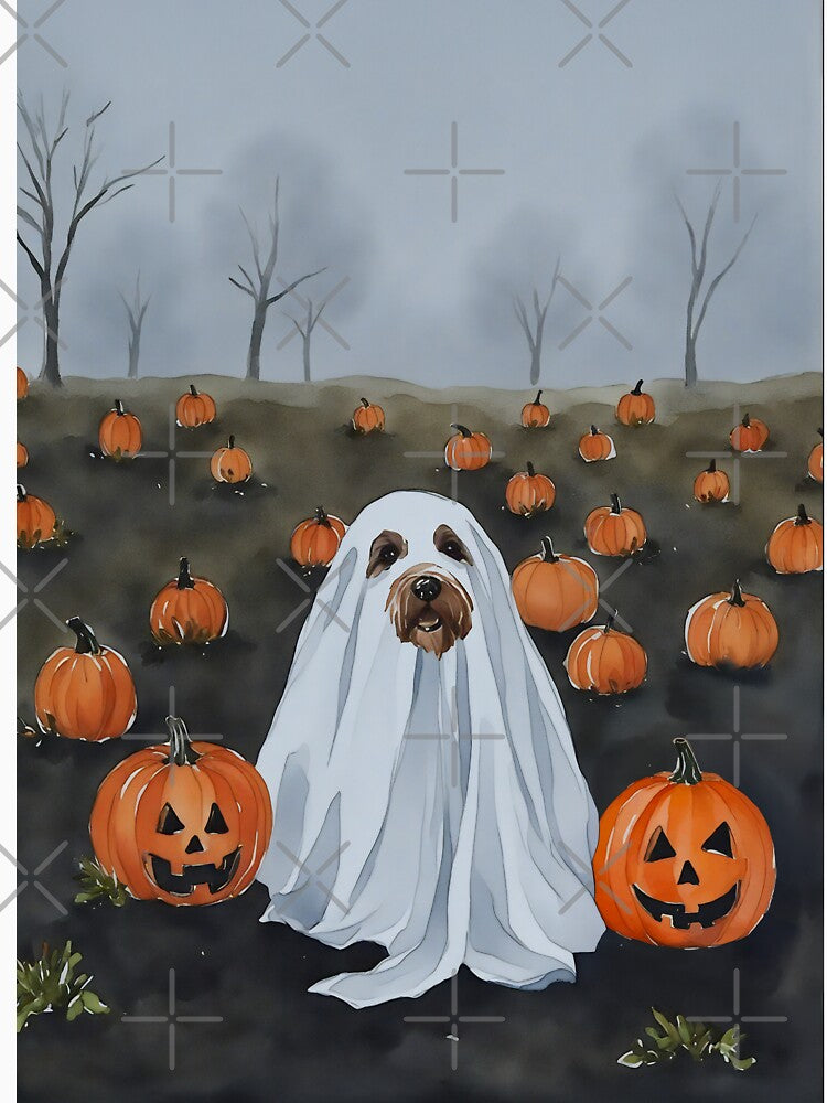 Ghost Dog Halloween Spooky Watercolor by Magnolia Valley Art