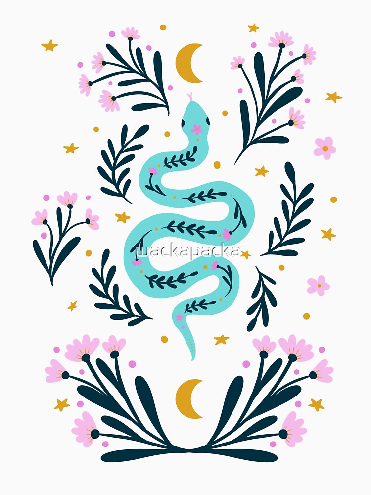 Snake and flowers - turquoise and pink by wackapacka