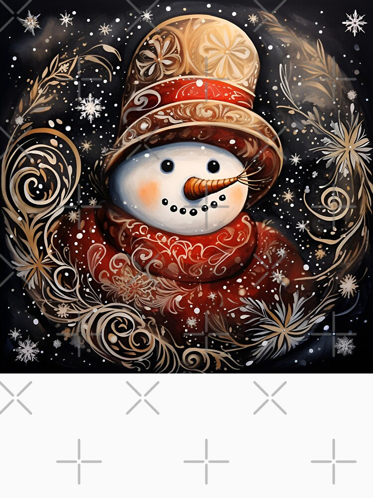 Nostalgic snowman drawing with swirling snowflakes prin by dcrc