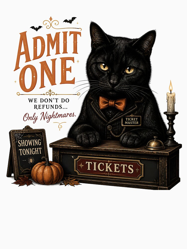 Midnight Ticket Cat Gothic Folk Illustration Halloween by RoyesButler