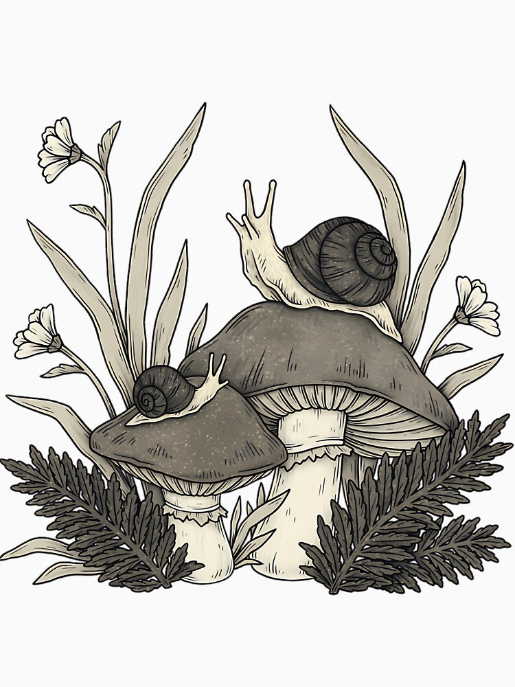 Goblincore Snail And Mushroom Nature Sketch by icbgllgpl