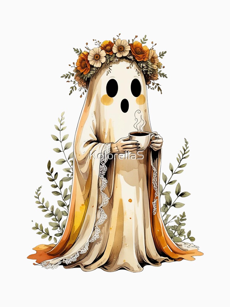 Love coffee,  Ghost and coffee, Ghost with Flowers, Ghost with Coffee, Coffee Lover, by KolorellaS
