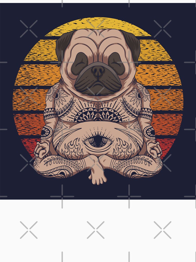 Yoga Pug Dog Sunset Retro Illustration by Peekonet