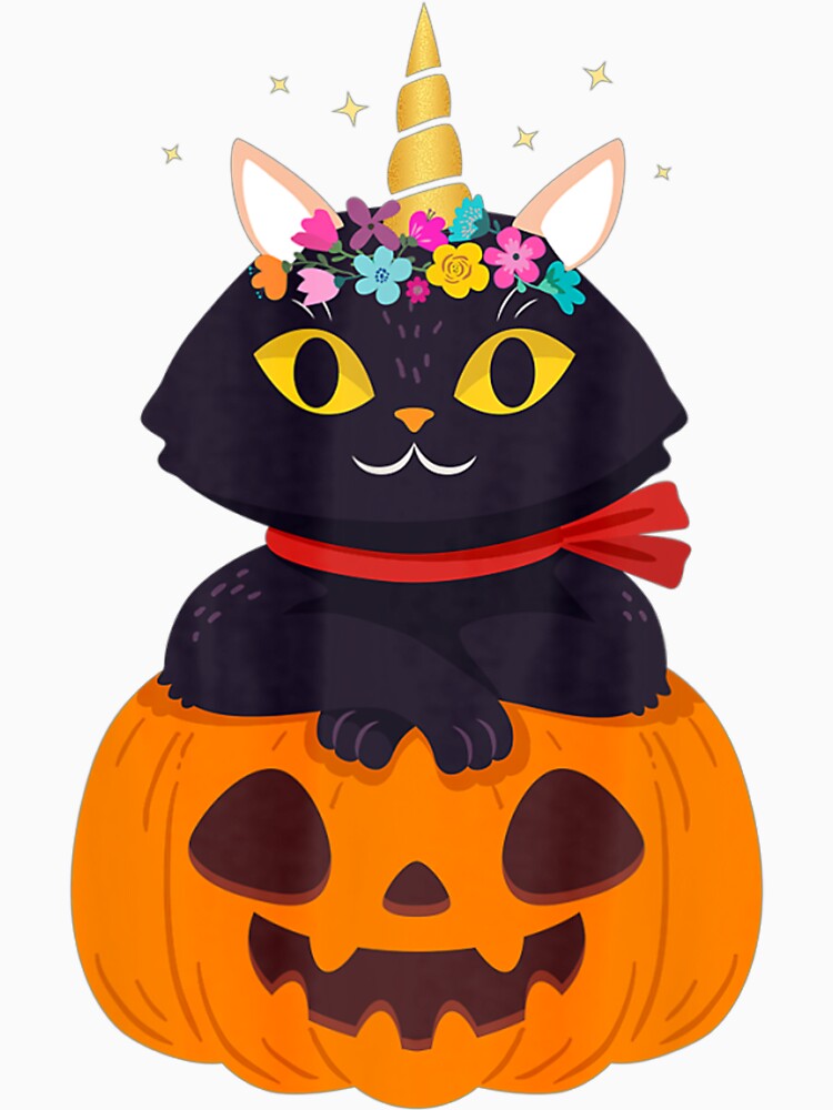 Cute Cat Pumpkin Unicorn Halloween by SamArtistbyAUS