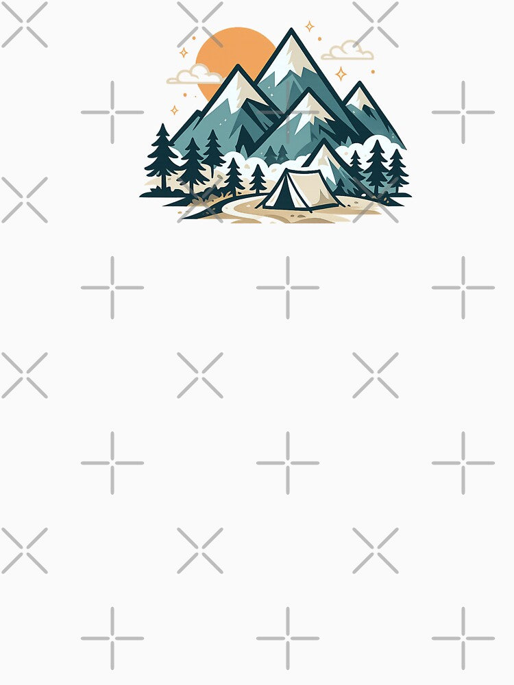 Geometric Mountain Landscape with Sunset Tent and Pine Trees by OnPointOutfits