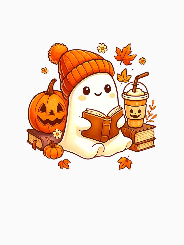Cute Ghost Reading Book Lovers Halloween Ghost Coffee Women by facegm