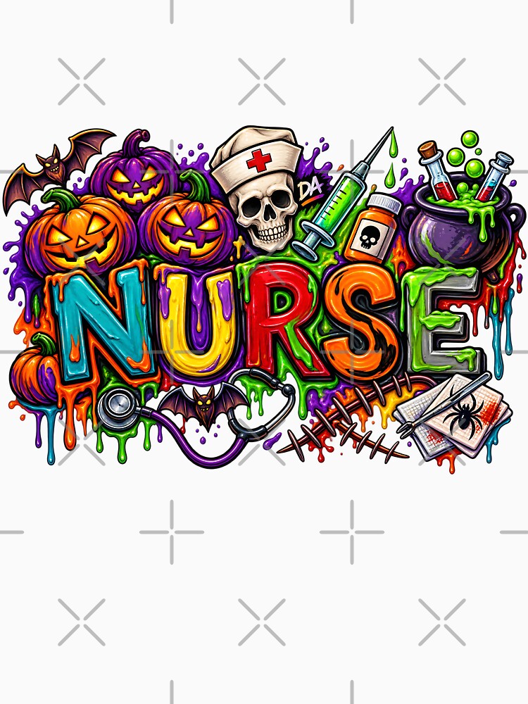 Nurse Halloween Slime Skull Pumpkins Graffit Art by DesignArtist.ia