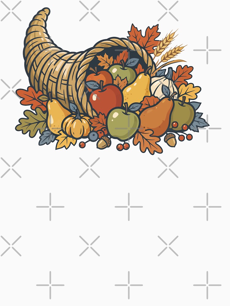 Autumn Harvest Cornucopia with Fruits and Fall Leaves by Mellow Doodle Co.
