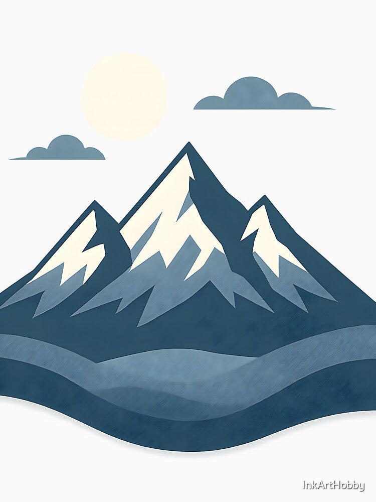 The Mountains Are Calling – Minimalist Snowy Peaks Design by InkArtHobby