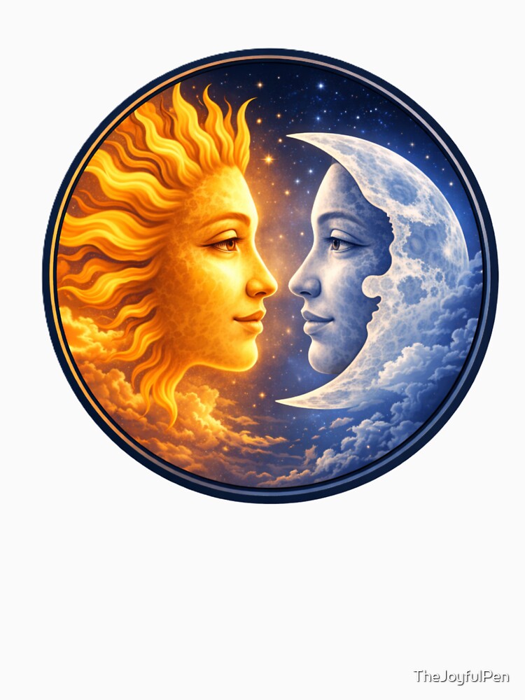 Sun & Moon in Harmony – Celestial Profile Circle Art by TheJoyfulPen