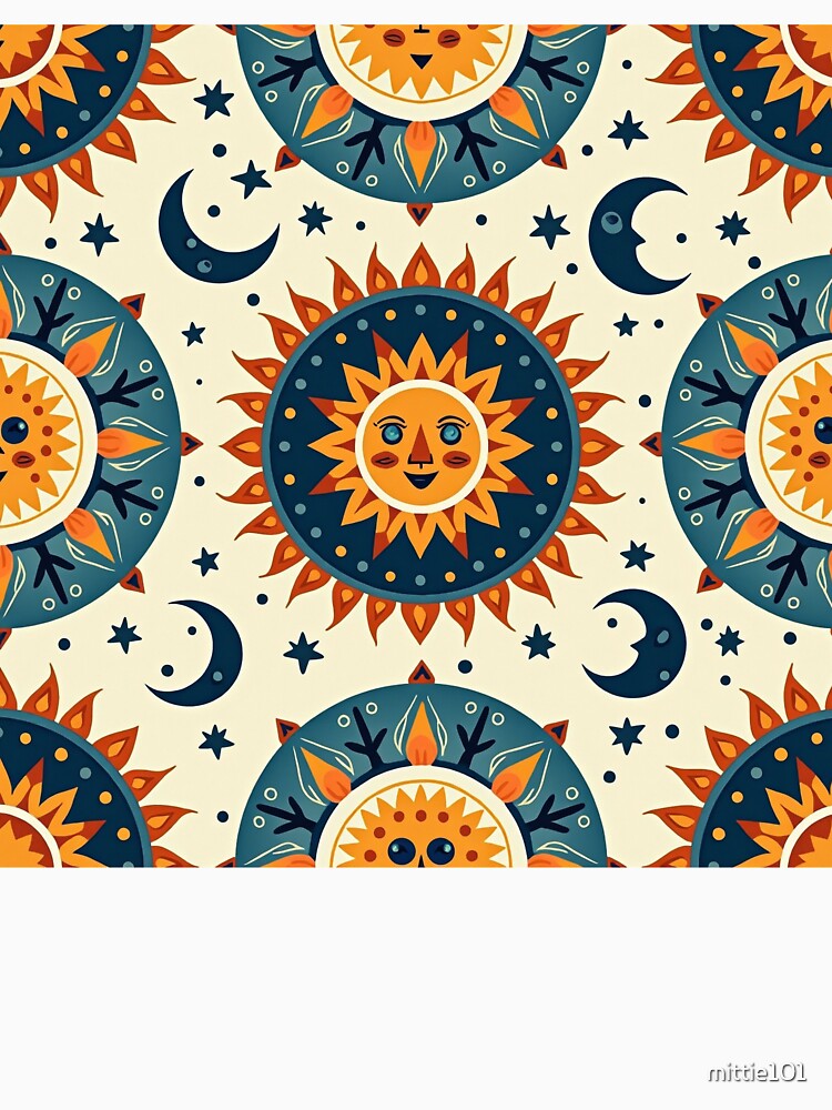 Sun and Moon Seamless Pattern Boho Celestial by mittie101