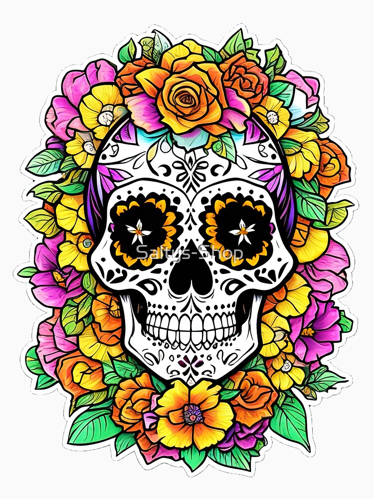 Sugar Skull and Flowers by Saltys-Shop