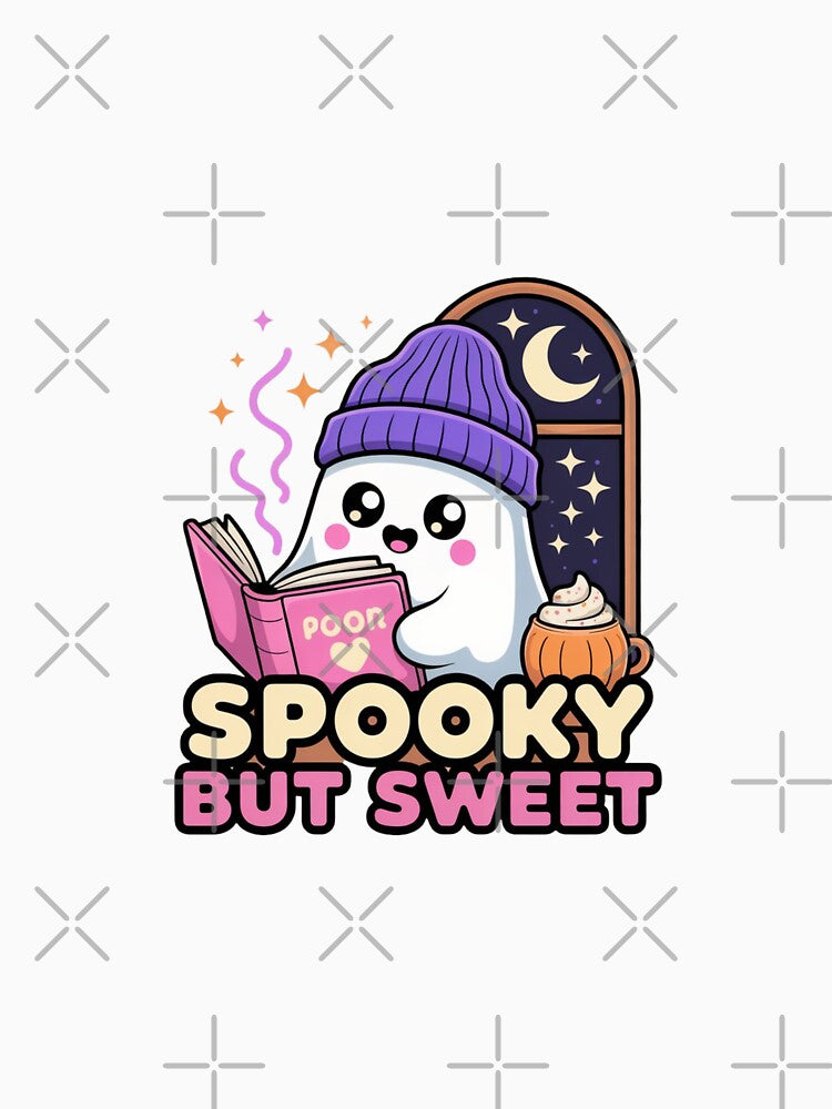 Spooky But Sweet Ghost T-Shirt – Cute Cozy Halloween Book Lover Design for Autumn Aesthetic Fans by GemBob Creations