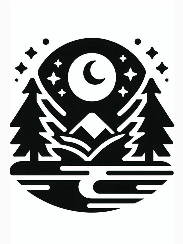 Mystical Forest Crescent Moon - Spiritual Landscape Nature Mountain Adventure by Lyvion design