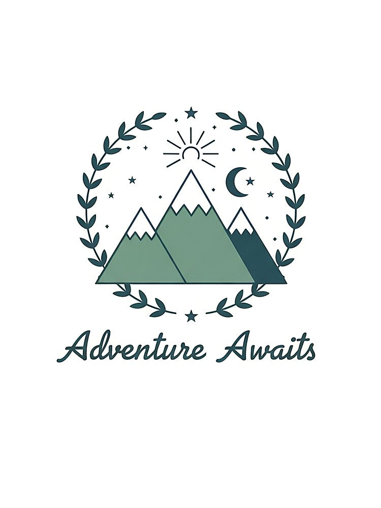 Adventure Awaits Minimalist Mountain Nature Moon Sun T-Shirt by ChameloX