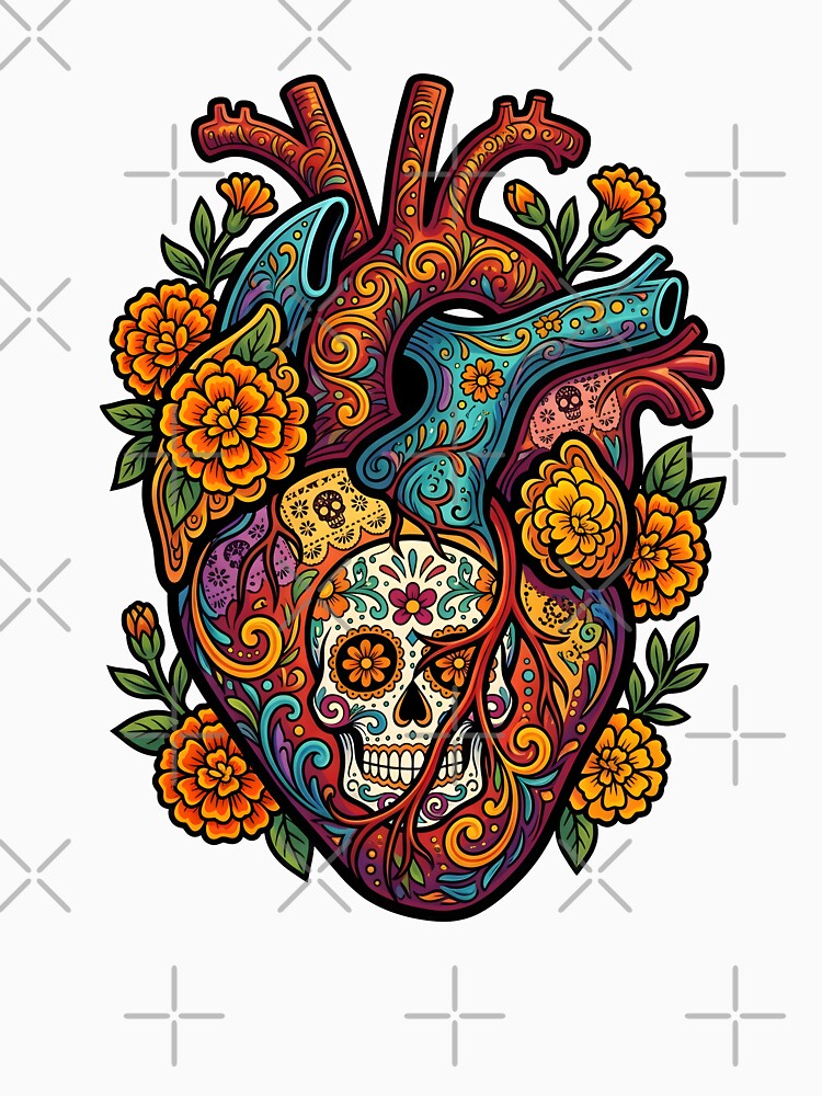 Sugar Skull Anatomical Heart - Dia de los Muertos Sacred Heart Art by BobaBunny76
