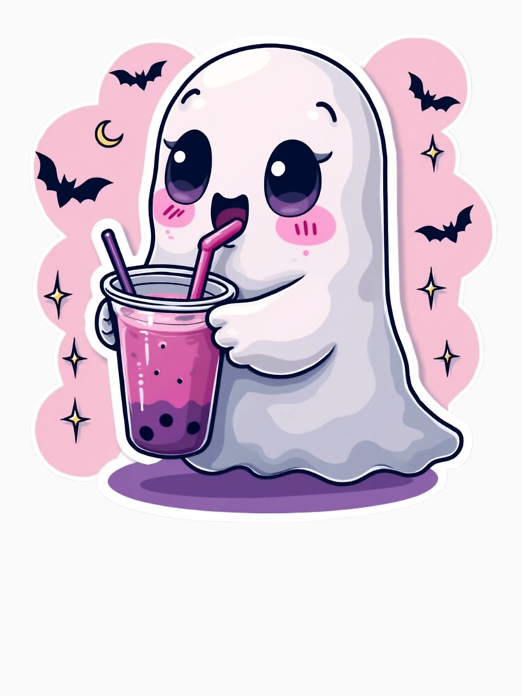 Ghost with Boba and Bats (Pink Night Edition) by driftwellstudio