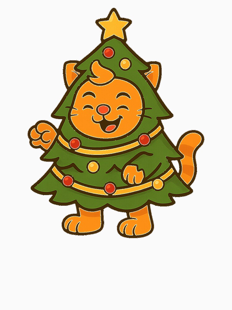 Funny orange cat Christmas tree – cute festive holiday cartoon cat illustration by MeowLaugh