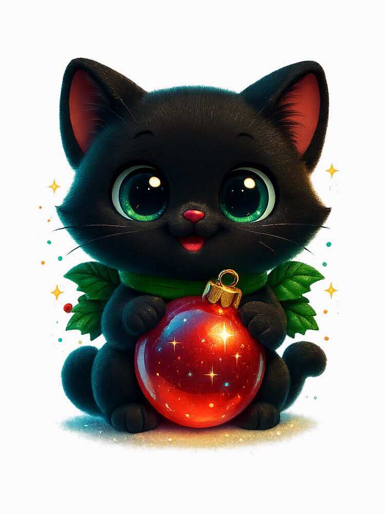 Cat Holding Christmas Ornament | Cozy Christmas Cat by PrintCreations9