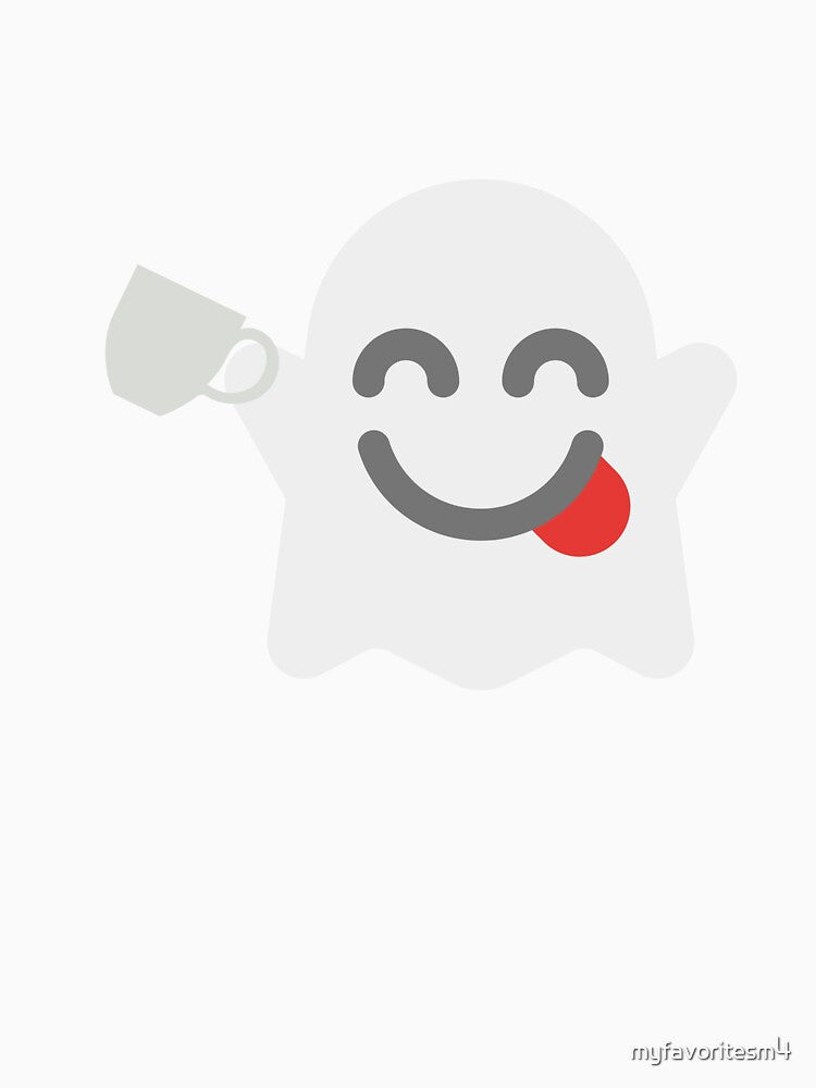 Funny Emoji Adorable Ghost Holding Coffee Cup Emoji Funny Halloween Coffee Lover Design by myfavoritesm4