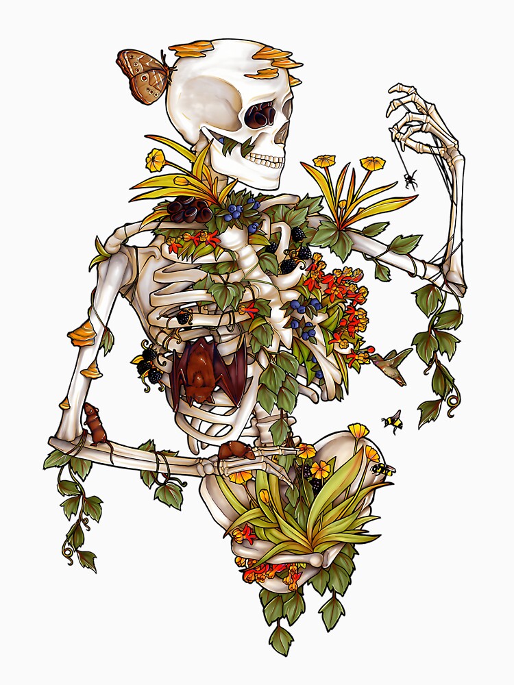 Bones And Botany Floral Skeleton Art by xuxqhpbmr34