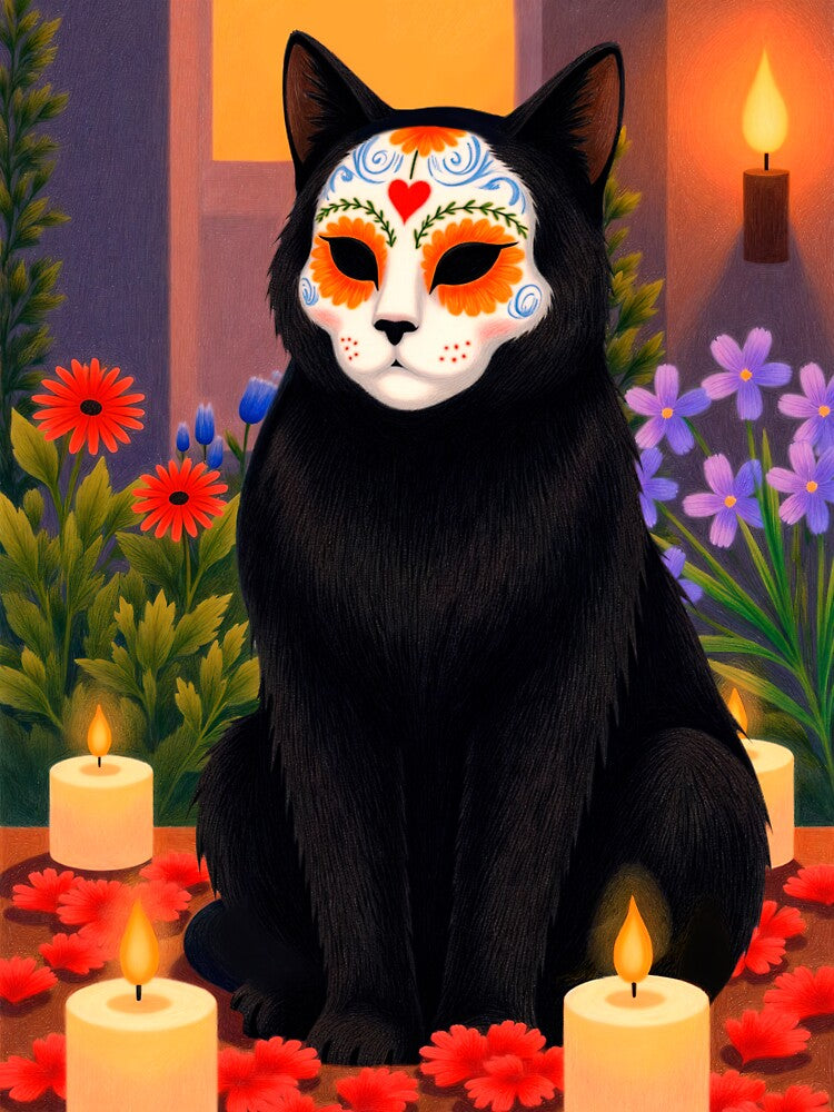 Day of the Black Cat Sugar Skull Calavera by store52