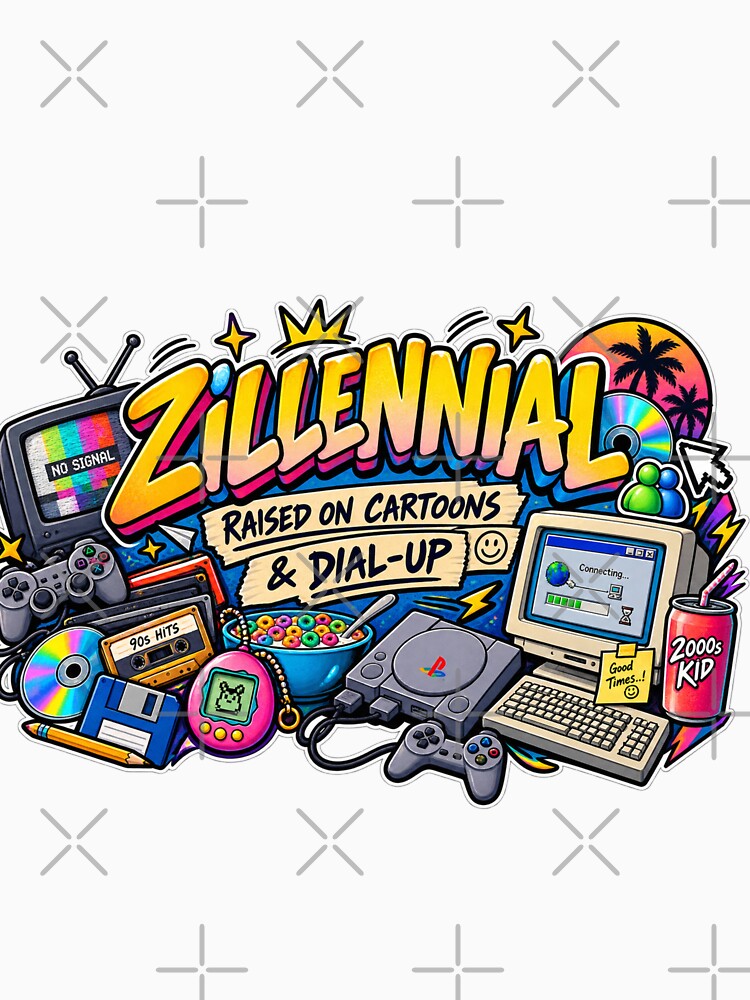 Zillennial Raised on Cartoons & Dial-Up | 90s 2000s Nostalgia | Y2K Sticker by ritach11