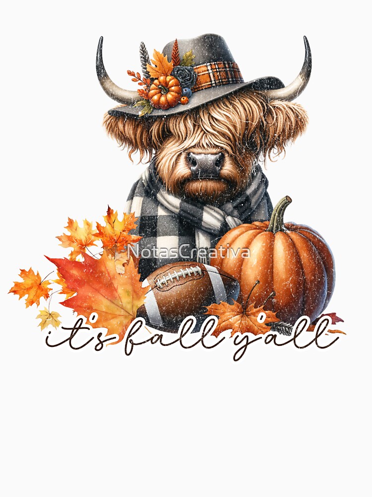 Autumn Highland Cow with Pumpkin & Football – It’s Fall Y’all by NotasCreativa