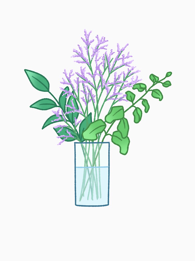 Purple Flowers and Green Leaves in a Glass Vase by ubborn