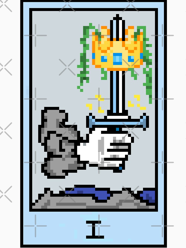 Wait, is this pixel art tarot? Yellow - Minor Arcana 'Ace of Swords' (Design for T-shirt, stickers and other accessories) by Pixel Waite