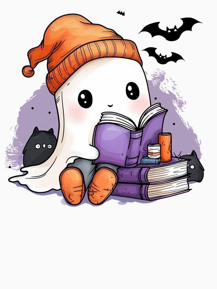 Halloween Book Lovers Cute Ghost by AshandAnna