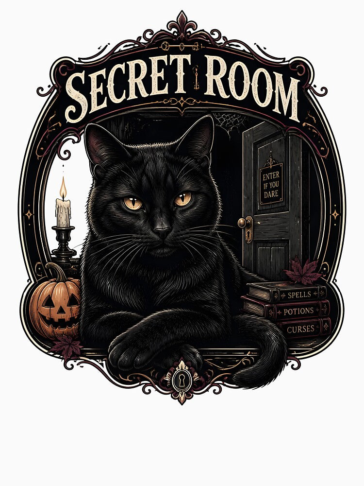 Secret Room Black Cat Vintage Halloween Label Halloween by BernoNickel