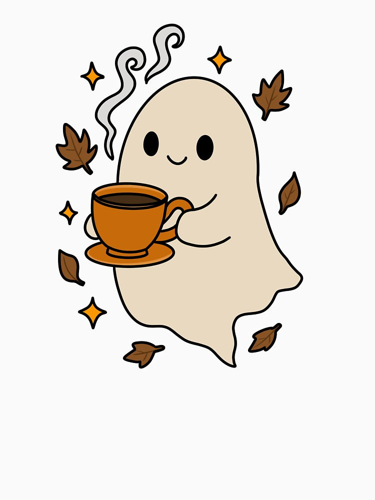 Spooky Cute Ghost With Coffee by dedinsidedesign