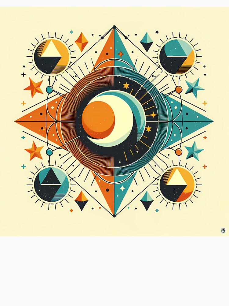 Geometric Sun and Moon Celestial Mandala by InkSmithery
