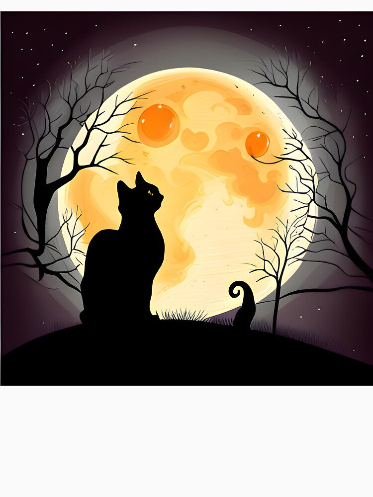 Halloween Black Cat Looking at Full Moon by Travelcases