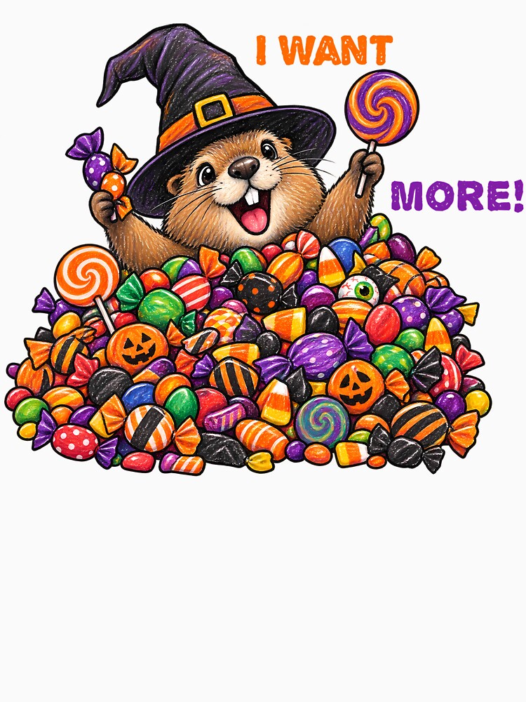 I Want More – Cute Groundhog Halloween Candy Design by Buli89