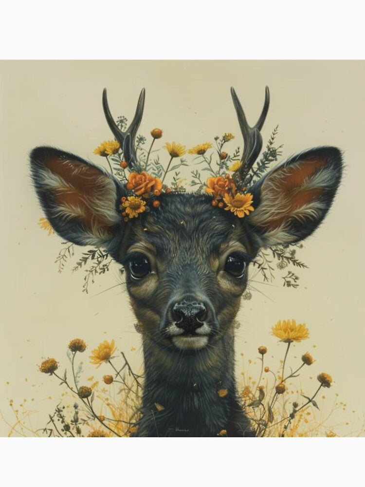 Regal Deer Illustration Tee, Blossoming Buck Scene Gift, Majestic Deer Silhouette by Terry-Salsa
