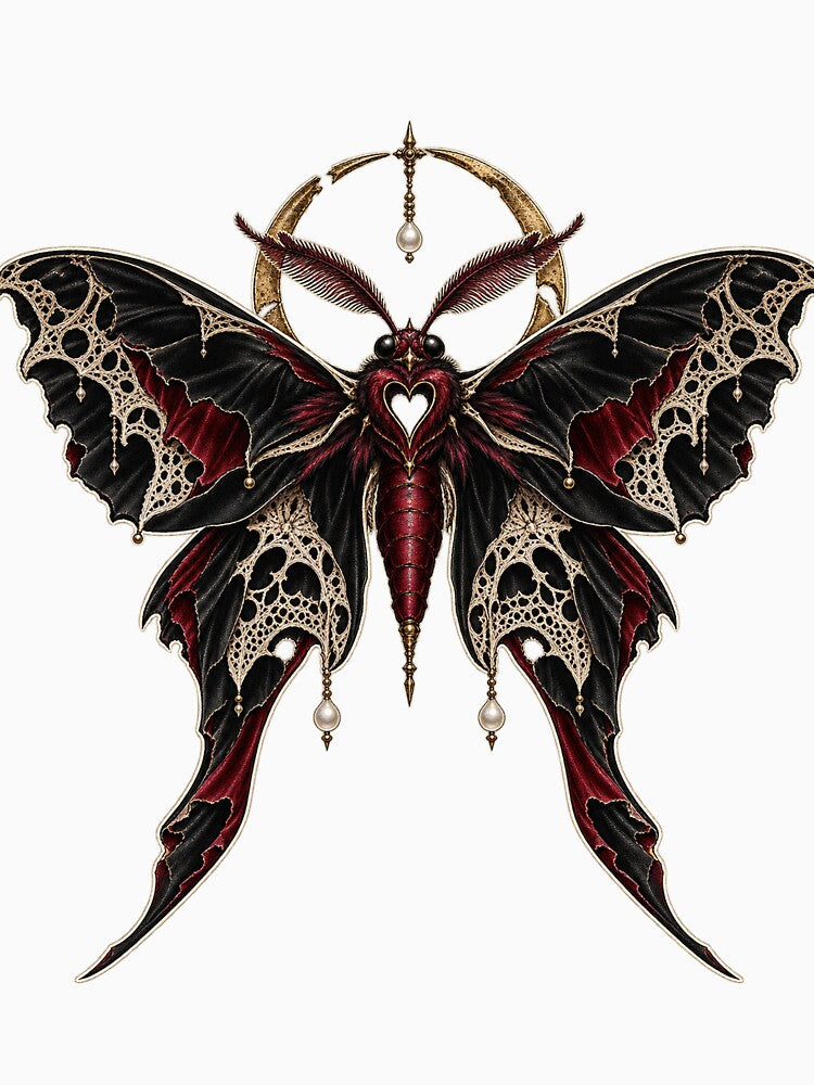 Dark Romantic Lace Moth Gothic Streetwear Crest by RAX Mirth Studio