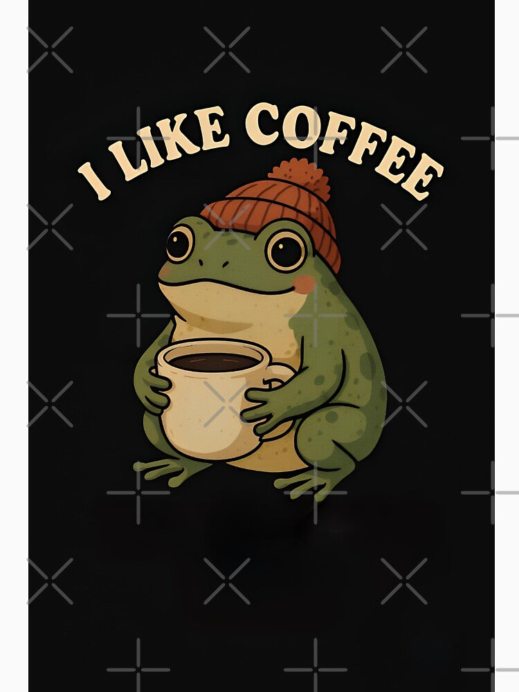 Cute Frog in Beanie Holding Coffee by Amr Siam
