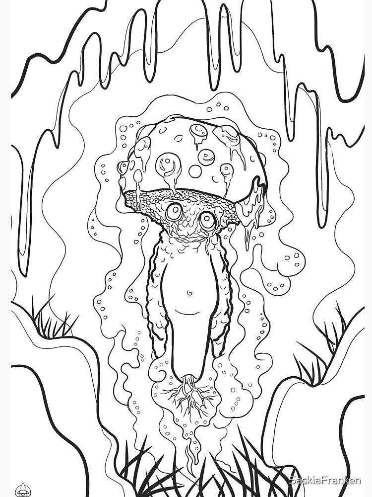 Bleeding Tooth Fungus Zombie Mushroom Coloring Page – Creepy Cute Fantasy by SaskiaFranken