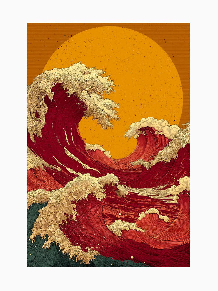 Red Hokusai Waves by InnerByJonas