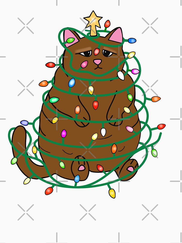 Funny Brown Cat Christmas Tree by Sartoris Art