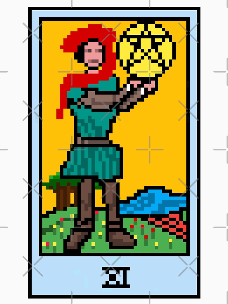 Wait, is this pixel art tarot? White - Minor Arcana 'Page of Pentacles' (Design for T-shirt, stickers and other accessories) by Pixel Waite