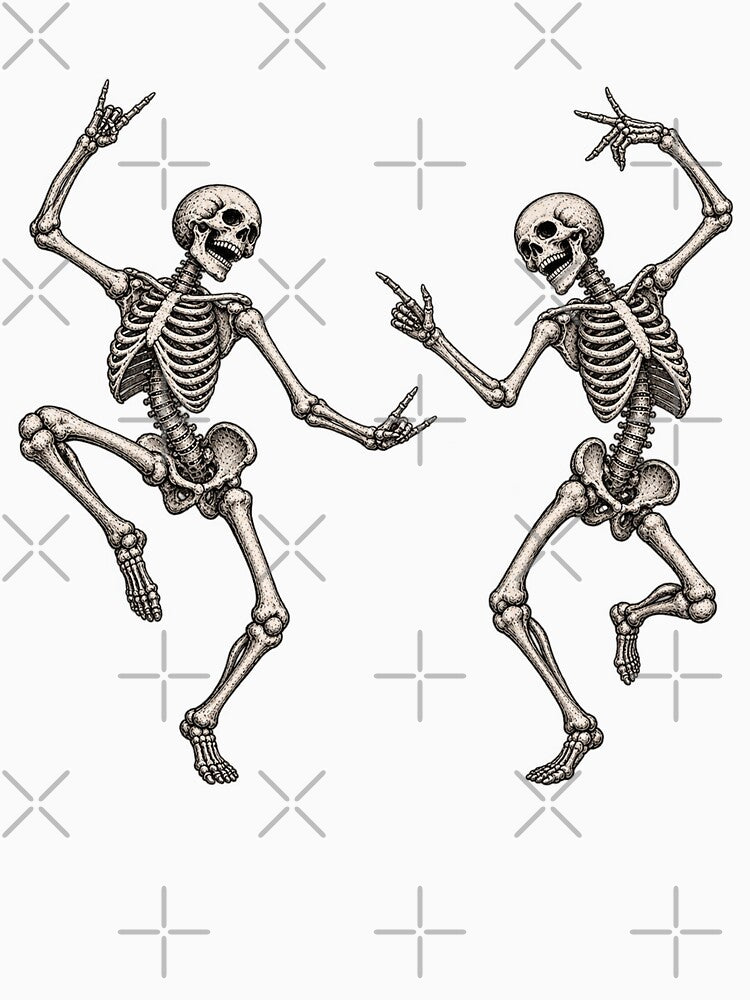 Dancing Skeletons Vintage Anatomical Engraving Halloween Gothic by SOUFIANE1991